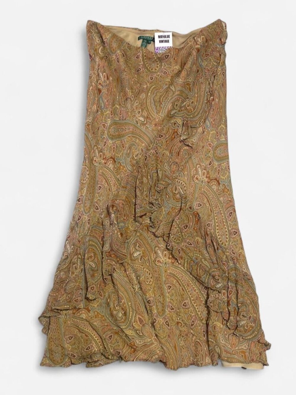 vintage Ralph Lauren silk paisley long ruffle skirt size XL